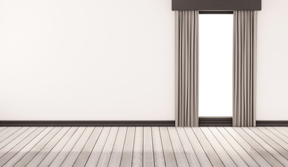 white wood floor with white wall and window with curtains, 3d rendered © SasinParaksa