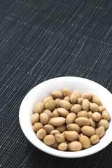 Soybeans in white round dish