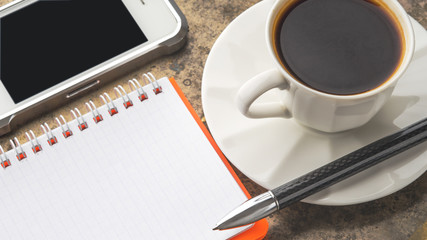 Coffee break set  on the stone table