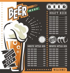 Beer menu retro design template - obrazy, fototapety, plakaty
