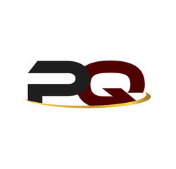 PQ alphabet in grey and red with golden curve