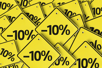 -10% multiple yellow sign