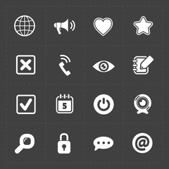 Modern flat social icons set on dark background 