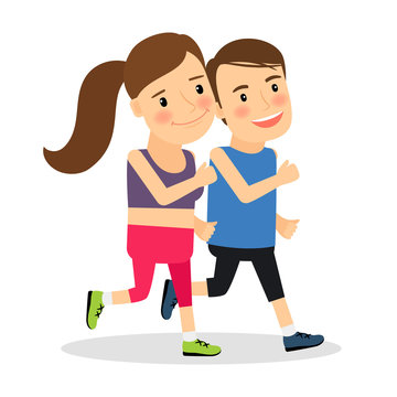 Runners people. Young man and young woman fitness runners. Vector illustration