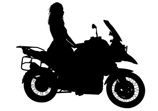 Silhouettes of motorcycl and baeuty women on white background