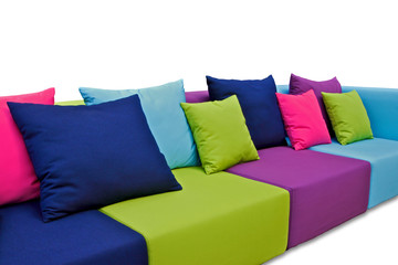 Outdoor indoor sofa with water resistant cushions and pillows
