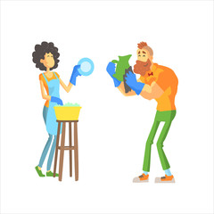 Fototapeta premium Couple Washing Dishes Together