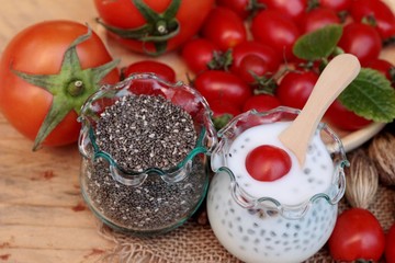 Chia seeds with milk and tomato delicious.