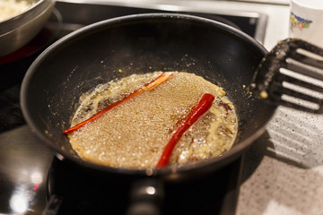 pan on the stove boiling ingredients