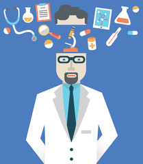 Vector picture of male doctor with medicine symbols