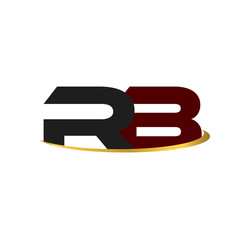 Fototapeta premium RB alphabet in grey and red with golden curve
