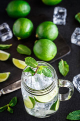 Drink with lime, mint and ice