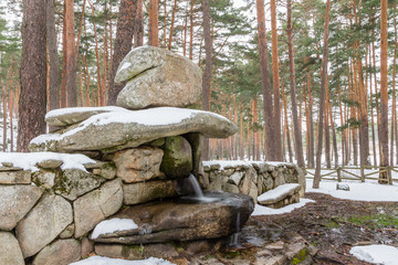 Obraz premium Snowy landscape of mountains port of Canencia in Madrid, Spain