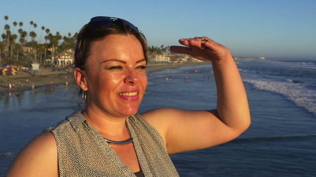 Woman Enjoys The Sun in Oceanside California 4k