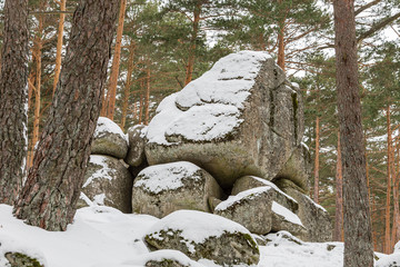 Snowy landscape of mountains port of Canencia in Madrid, Spain