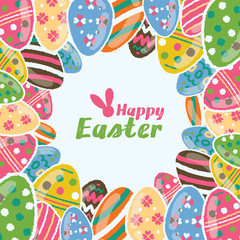 Happy easter Greeting Card and Colorful Easter eggs banner : freehand drawing