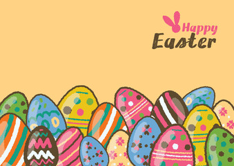 Happy easter Greeting Card and Colorful Easter eggs : freehand drawing