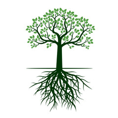 Green Tree and Roots. Vector Illustration.