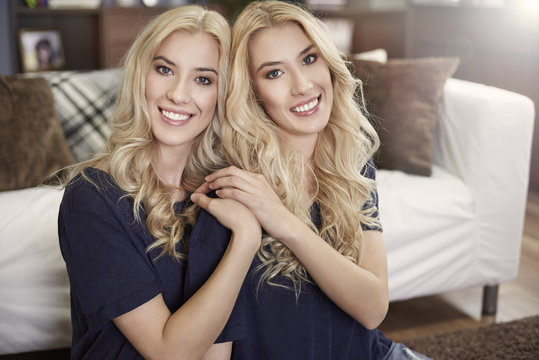 Portrait of beautiful blonde sisters