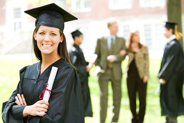 Graduation: Woman Graduate with Diploma