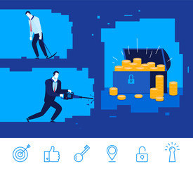 Vector business concept  illustration. Two businessman digging the ground