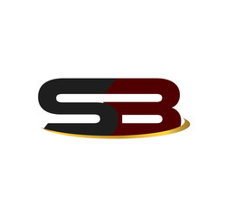 SB alphabet in grey and red with golden curve