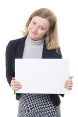 freundliche frau mit whiteboard