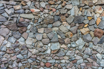Natural dry stone wall for exterior decoration. The  structures are constructed from stones or rocks  without any mortar and plaster  to bind them together.