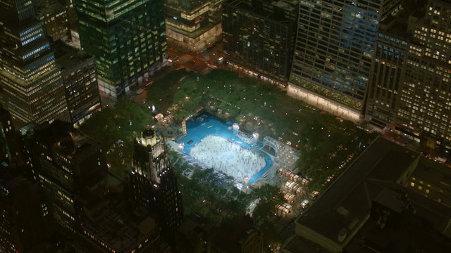 Aerial view of Bryant Park ice rink