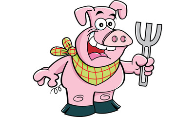 Cartoon illustration of a pig holding a fork.