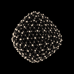 Wireframe Object with Connected Lines and Dots. Abstract 3D Connection Structure. Geometric Shape for Design. Lattice Geometric Element, Emblem and Icon. Glowing Grid. Molecular grid. Technology Style