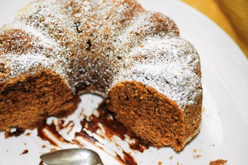 Marble cake with chocolate stains