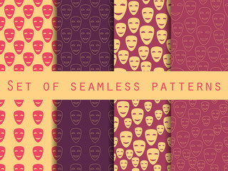 Mask with a smile seamless pattern. A set of patterns to the first on April Fools' Day. Vector illustration.