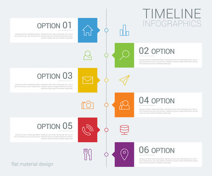 Vector timeline info graphic with line icons
