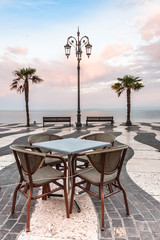Beautiful morning on Lake Garda. Italy. Promenade in Lazise.
