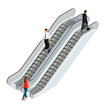 Escalator image. Isometric Escalator illustration. Elevator JPG. Modern architecture stair, lift and elevator, Escalator. 3d Escalator. Flat 3d vector isometric illustration.