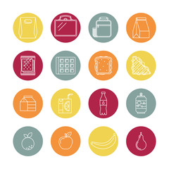 Set of linear lunch icons. 