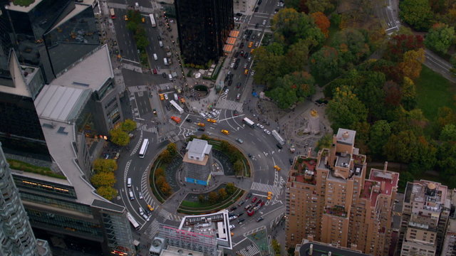 Aerial shot of Columbus Circle, New York City