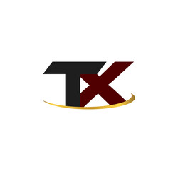 Tx alphabet in grey and red with golden curve