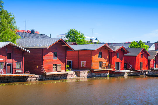 Red wooden houses and barns of Porvoo