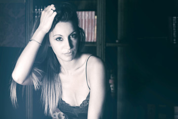 Fototapeta premium girl at the pub bar with evening dress