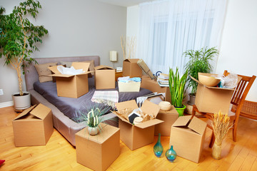 Moving boxes in new house.