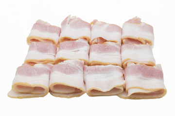 Raw Smoked Bacon Slices isolate on white background