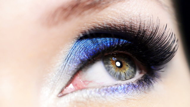 Fashion blue makeup of female eye - macro