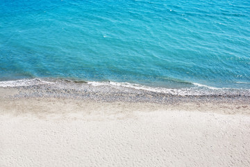 Sea with a white sand beach. Aerial view from above.