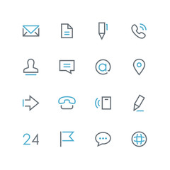 Contacts vector icon set - outline colored symbols on the white background.