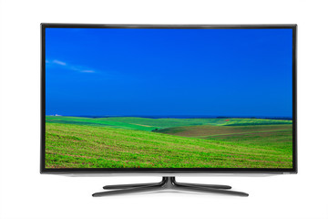 flat television on the white backgrounds. 4k monitor