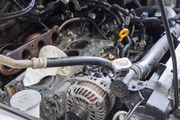 Car repair, car open hood prepare and checking car engine parts