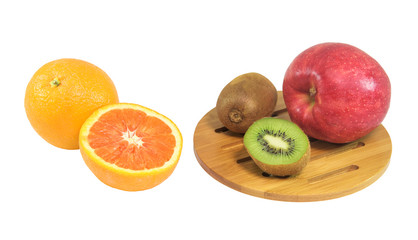 Naklejka na ściany i meble Orange, kiwi, apple fruits isolated