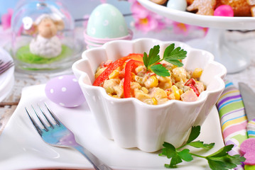 ham and vegetable salad with mayonnaise for easter